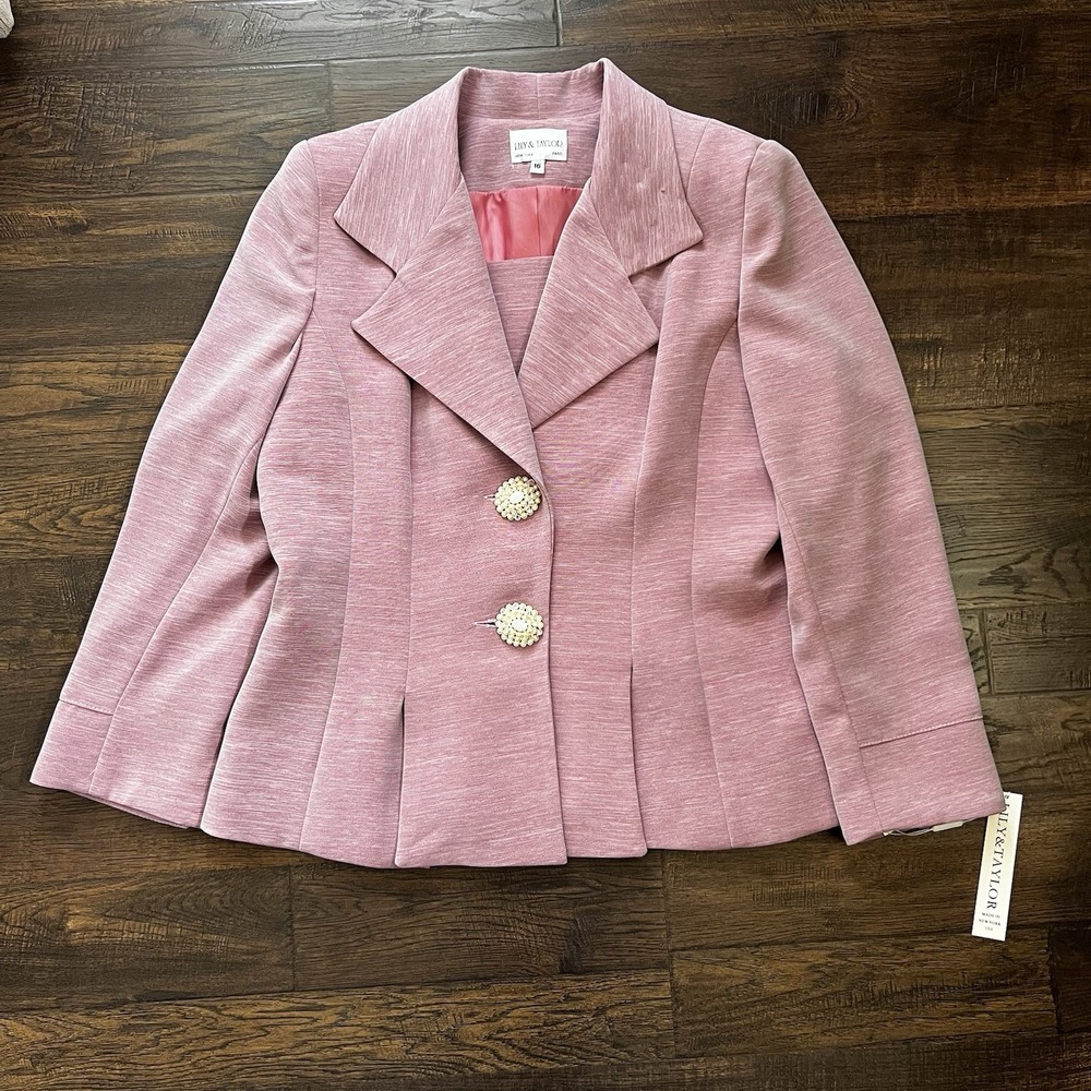 VTG Lily&Taylor Suit Jacket Blazer Church Fancy Pink Office Core Size 16 USA